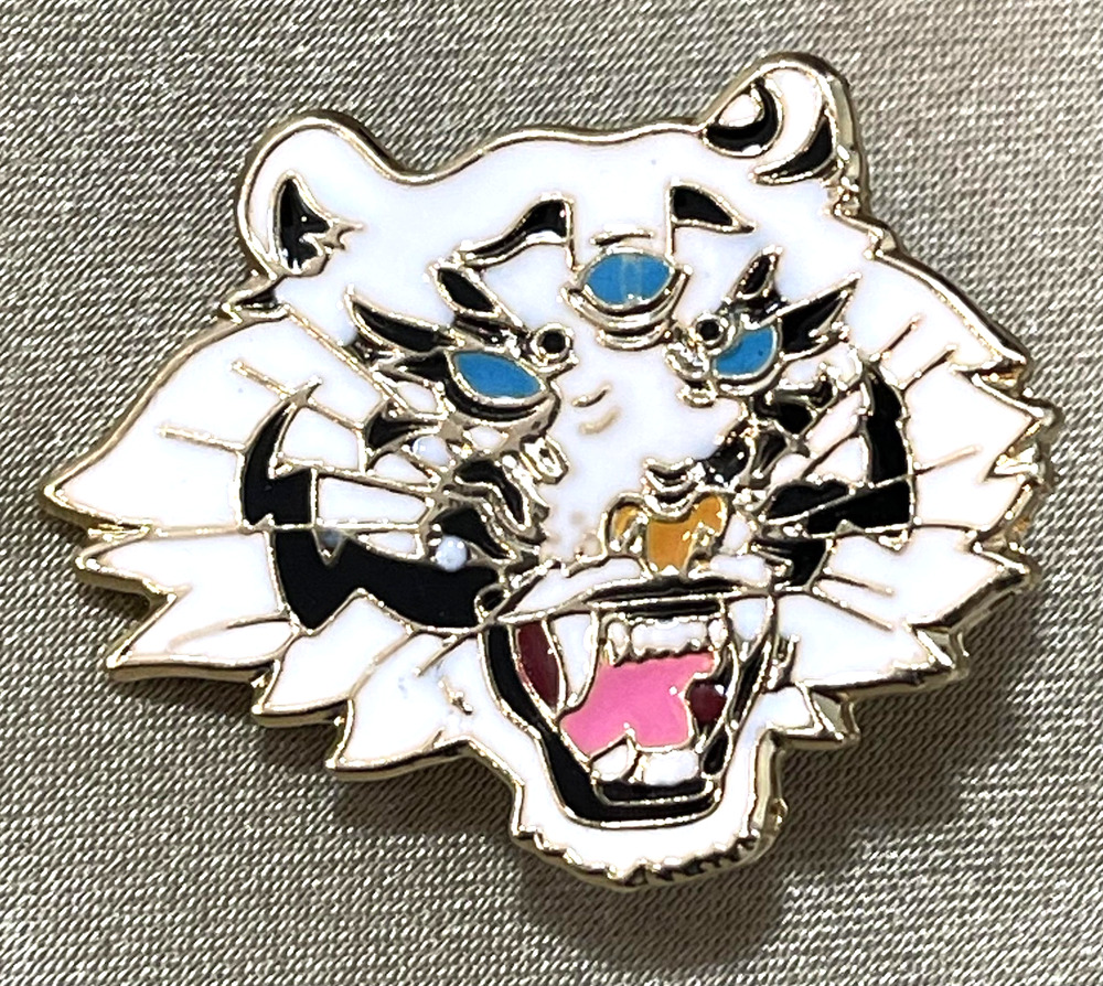 NWOT White Gold Tiger Lion Wild Cat Head Lapel Pin Brooch Enamel Animals Roar